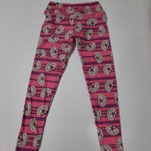 LuLaRoe OS Disney Alice Wonderland Cheshire Cat Pink Striped Leggings Rare